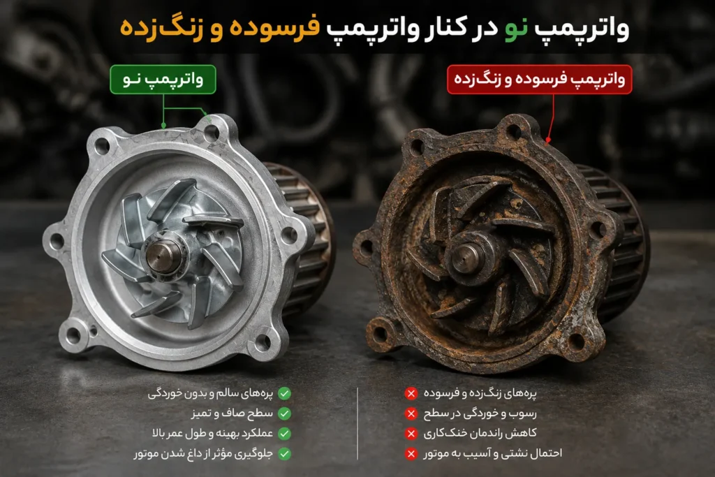 واترپمپ نو در کنار واترپمپ فرسوده و زنگ‌زده