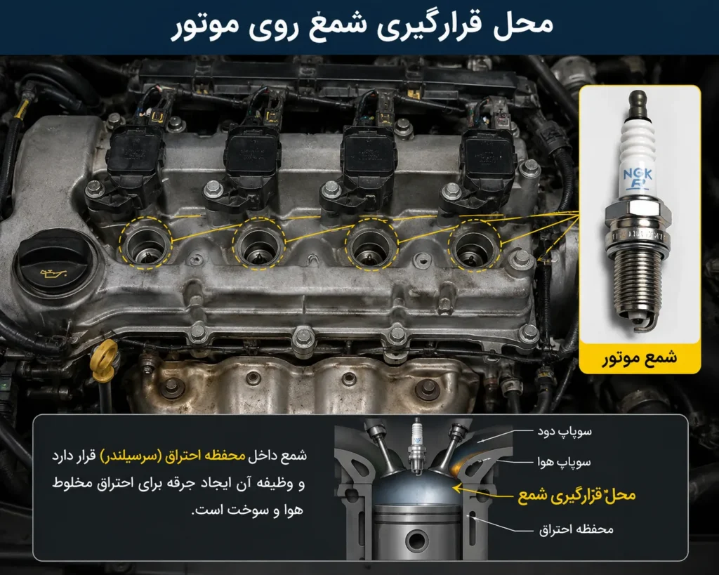 علائم خرابی شمع خودرو | ۱۰ نشانه مهم + زمان تعویض شمع 11 محل قرارگیری شمع روی موتور