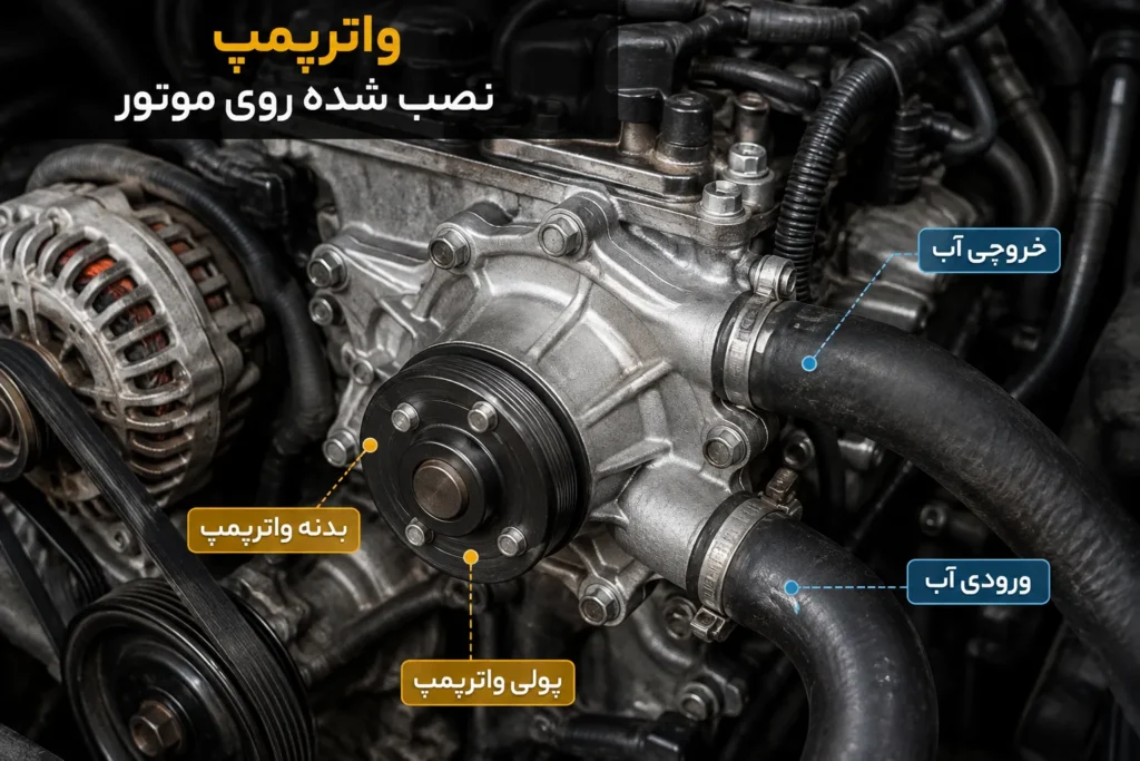 واترپمپ نصب‌شده روی موتور